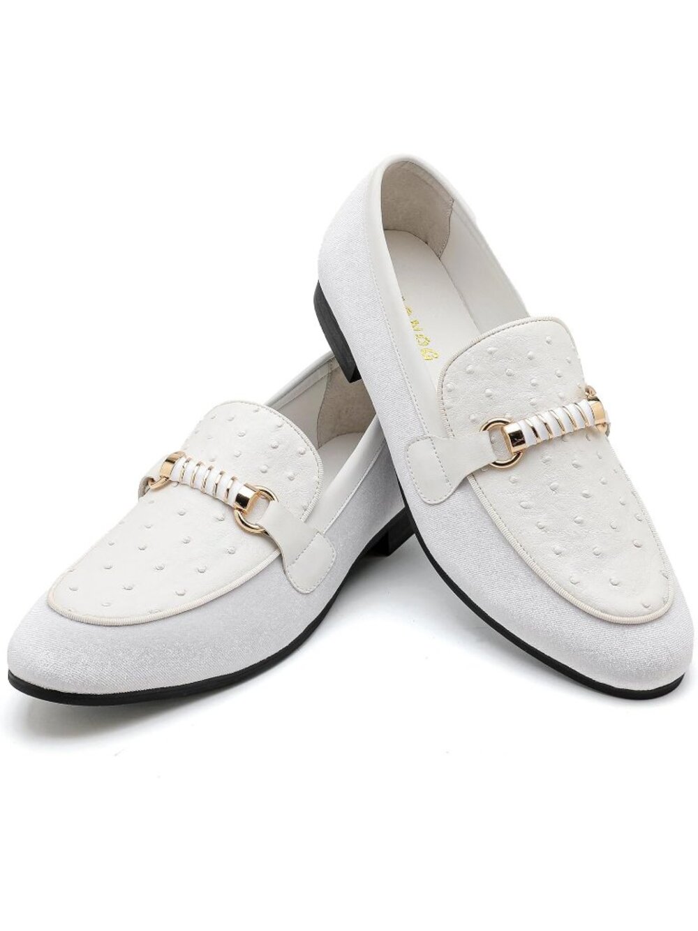 FQEQNQG Men's White Velvet Loafers Rose Gold Buckle Penny Slip On Casual Shoes